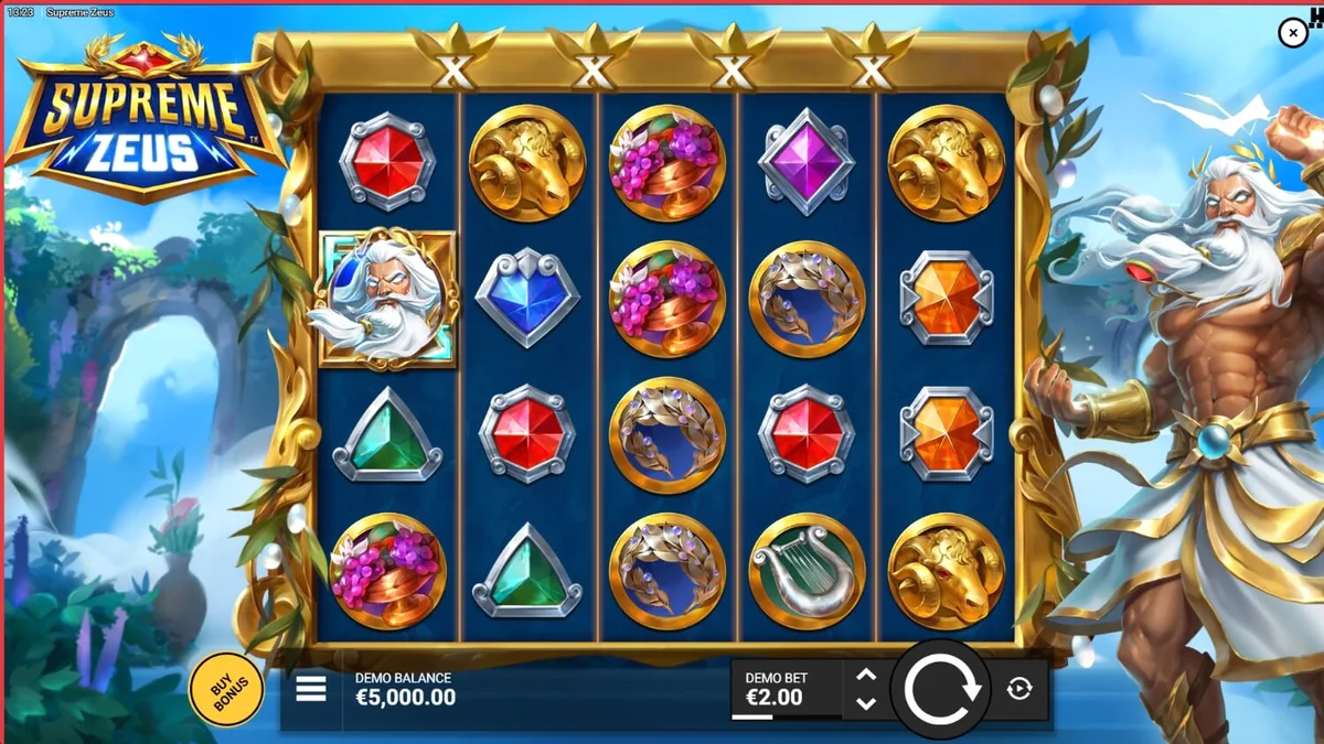 Tampilan visual slot Supreme Zeus dengan tema mitologi Yunani